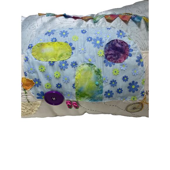 VTG Camping Throw Pillow Hand Made Seasons Fall Spring Reversible Quilted Embell - Picture 9 of 16